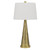 27" Antiqued Brass Metal Geometric Table Lamp With White Empire Shade