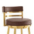 30" Coffee and Gold Faux Leather and Stainless Steel Low Back Bar Height Swivel Bar Chair