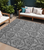 10' X 14' Gray Damask Washable Non Skid Indoor Outdoor Area Rug - 608219183189