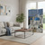 72" Blue And White Canvas Folding Three Panel Screen Room Divider