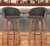 Set of Two 26" Black and Brown Faux Leather and Solid Wood Low Back Counter Height Bar Chairs