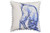 18" X 18" Blue And White Abstract Cat Throw Pillow With Pom Poms