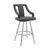 29" Gray And Silver Faux Leather And Iron Swivel Bar Height Bar Chair