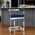 30" Blue and Silver Metal and Velvet Low Back Bar Height Bar Chair
