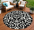 8' Black And Ivory Round Floral Washable Indoor Outdoor Area Rug - 608219070939