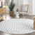 8' Ivory and Blue Geometric Round Rug - 608219059224