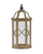 Set of Two Natural and Brown Wood and Metal Geometric Floor Lantern Candle Holders - 608219394615
