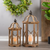 Set of Two Natural and Brown Wood and Metal Geometric Floor Lantern Candle Holders - 608219394615