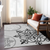 9' X 12' Gray Black And White Floral Medallion Washable Indoor Outdoor Area Rug - 880016460629