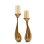 Set of Two Antiqued Gold Aluminum Wavy Faceted Tabletop Pillar Candle Holders - 880016731279