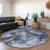 8' Navy Blue And Ivory Abstract Washable Round Rug With UV Protection - 880024626994