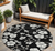 8' Black Ivory And Gray Round Floral Washable Indoor Outdoor Area Rug - 880016455878