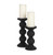 Set of Two Black Wood Abstract Tabletop Candle Holders - 880024625232