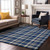 9' X 12' Navy Blue And Ivory Plaid Washable Area Rug With UV Protection - 880024992068