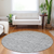 8' Silver And Ivory Round Floral Washable Indoor Outdoor Area Rug - 608219273699