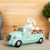 10" Aqua Resin Happy Easter Bunny And Car Figurine - 880016635935