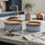 Set of Two Blue And White Metal And Solid Wood Geometric Storage Canisters - 880016404081