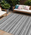 9' X 12' Black Silver and Gray Striped Washable Indoor Outdoor Area Rug