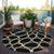 8' Black Ivory And Beige Round Abstract Washable Indoor Outdoor Area Rug - 608219290764
