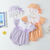Baby Girl Floral Pattern Lace Patchwork Round Collar Short-Sleeved Colorful Cotton Onesies With Hat - 643491121658