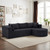 105" Black Corduroy Modular Right Rounded Chaise Style Sofa With Toss Pillows - 880024813974
