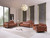 Three Piece Indoor Camel Italian Leather Six Person Seating Set