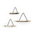 Set Of Three Black And Brown Metal And Solid Wood Triangle Wall Mounted Accent Shelves