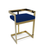 30" Blue and Gold Metal and Velvet Low Back Bar Height Bar Chair
