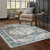 Homeroots Home Decor 7' x 10' Oriental Printed Stain Resistant Non-Skid Area Rug, Blue Ivory Teal Brown and Gold