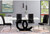 71" Clear and Silver Glass Wood and Stainless Steel Pedestal Base Dining Table
