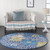5' Blue And Gold Floral Round Rug
