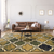 5' X 8' Green Brown And Ivory Quatrefoil Distressed Area Rug