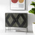 36" Dark Brown and Silver Solid Wood and Iron Carved Geometric Accent Cabinet With Two Doors