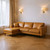 Tan Genuine Leather L Shaped Sofa and Chaise Sectional With Toss Pillows