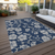 9' X 12' Navy Blue And Gray Floral Washable Indoor Outdoor Area Rug