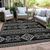 9' X 12' Black And Ivory Southwestern Washable Indoor Outdoor Area Rug
