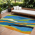 8' X 10' Denim Blue Copper And Green Abstract Washable Indoor Outdoor Area Rug