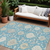 9' X 12' Teal Blue Gray And Ivory Damask Washable Indoor Outdoor Area Rug