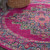 5' Fuchsia And Blue Oriental Distressed Round Rug