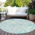 8' Teal Blue And Pink Round Floral Medallion Washable Indoor Outdoor Area Rug