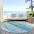 8' Teal Blue And Ivory Round Striped Washable Indoor Outdoor Area Rug
