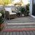 9' X 12' Pale Aqua Copper And Taupe Striped Washable Indoor Outdoor Area Rug