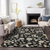 8' X 10' Black Beige And Ivory Floral Washable Indoor Outdoor Area Rug