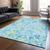 9' X 12' Sky Blue Green And Ivory Striped Washable Indoor Outdoor Area Rug