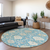 8' Teal Blue Gray And Ivory Round Damask Washable Indoor Outdoor Area Rug