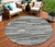 8' Gray And Ivory Round Striped Washable Indoor Outdoor Area Rug