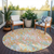 8' Coral Green And Copper Round Abstract Washable Indoor Outdoor Area Rug