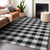 9' X 12' Black Gray And Ivory Plaid Washable Indoor Outdoor Area Rug