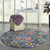 5’ Round Denim Blue Florals Distressed Area Rug - 4512822815176