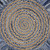 6' Beige And Blue Abstract Geometric Hand Woven Round Rug Cotton